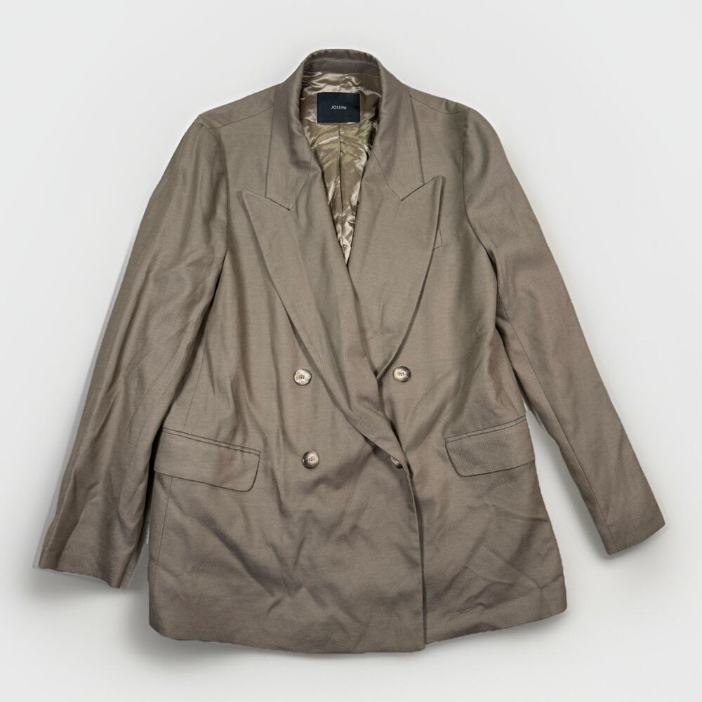 JOSEPH Jaden Twill Blazer Jacket FR42 US Large Lined Double-Breasted Beige - Picture 2 of 10